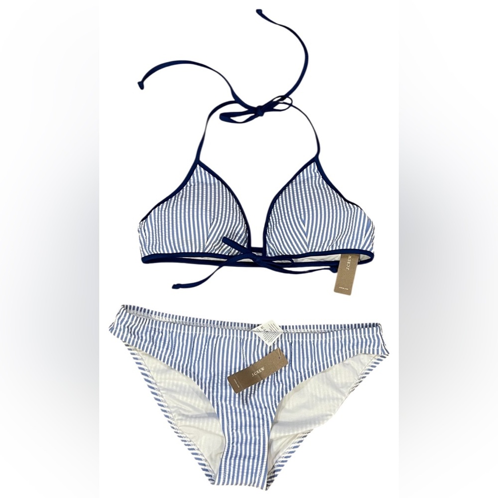 NWT J Crew blue & white seersucker print bikini set